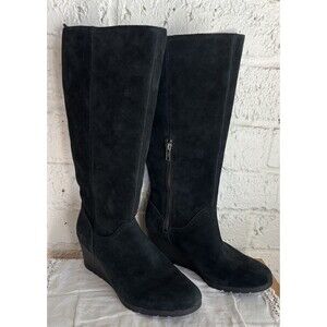UGG Dawna Wedge Boots Womens 9.5 Waterproof Tall Black Suede